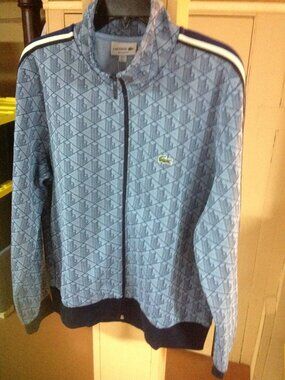 Lacoste Men's Light Blue Monogram Zip-up Track Jacket - USA Size Large - NWT